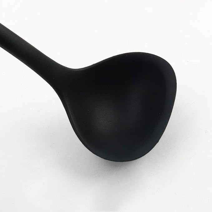 uxcell Silicone Soup Ladle Spoon 11.6 Inch Length Heat Resistant to 450°F One Piece Design Restaurant Kitchen Cooking Utensil for Serving Soup Black