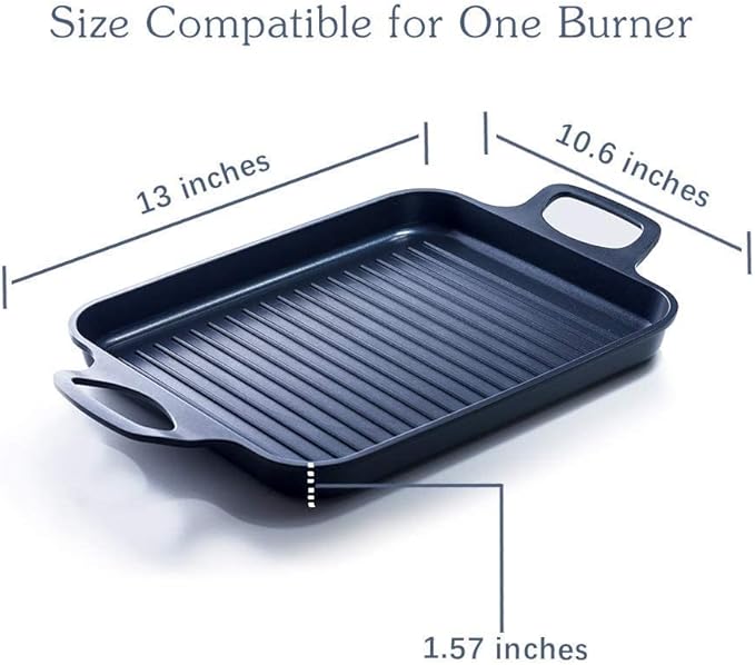 S·KITCHN Nonstick Grill Pan, Induction Stove Top Grill Plate, Glass Grilling Pan for Indoor, Gas Range Grill Panel/Skillet