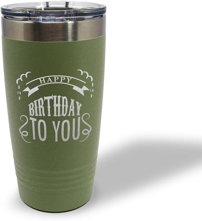 Tumblera Tumblers Travel Mugs Happy Birthday to You A Alphabet & Monograms Birthday Insulated Drinkware Personalized Tumbler Cups Coffee Tumbler Engraved Stainless-Steel 20 Oz Forest Green Design Only
