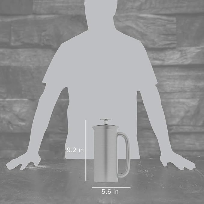 ESPRO P7 Brushed Stainless Steel French Press 304 – Patented Double Walled Micro-Filter Insulated French Press Coffee Maker, Grit-Free Brew - Heat Resistant BPA Free (18oz)