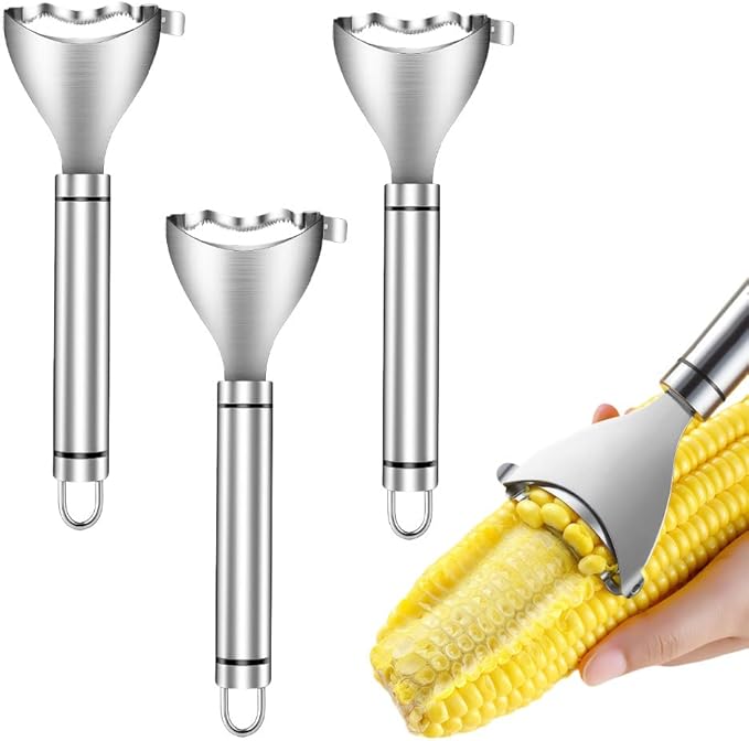 Stainless Steel Corn Cob Stripper, Kitchen Corn Peeler Tool, 3-Pack Corn Remover Handy Kitchen Tool For Cut The Corn Kernels Off The Cob