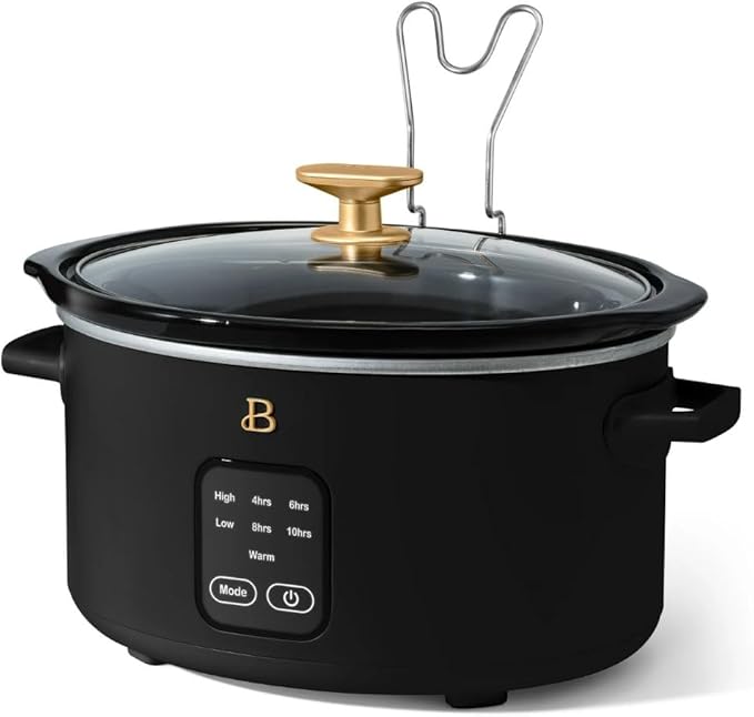 Beautiful by Drew Barrymore 4Qt Slow Cooker, Touch-Activated Display, 4 Presets, Auto Warm, Dishwasher-Safe Pot. (Black)
