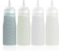 Condiment Squeeze Bottles, 16 oz Silicone Squeeze Bottles For Sauces, Leak Proof Condiment Containers with Extra Interchangeable lid, Easy Squeeze for Oil, Honey & Dressings, BPA FREE (4 Pack)