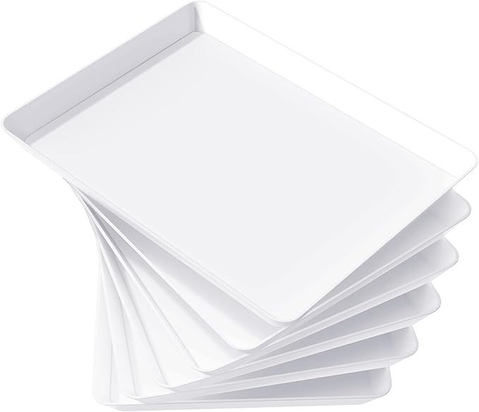 Lifewit 6 Pcs Plastic Serving Tray for Party Supplies, 16" x 12" White Trays for Serving Food, Reusable Extra Large Platter for Buffet, Fruit, Dessert, Veggie, Holiday Christmas Essentials, Rectangle