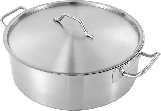 Stainless Steel Stock Pot - 11 Quart Stainless Steel Rondeau Pot w/Lid,Induction Cooking Pots,for Pasta, Soup, Spaghetti,for Canning, Boiling, Simmer, Silver