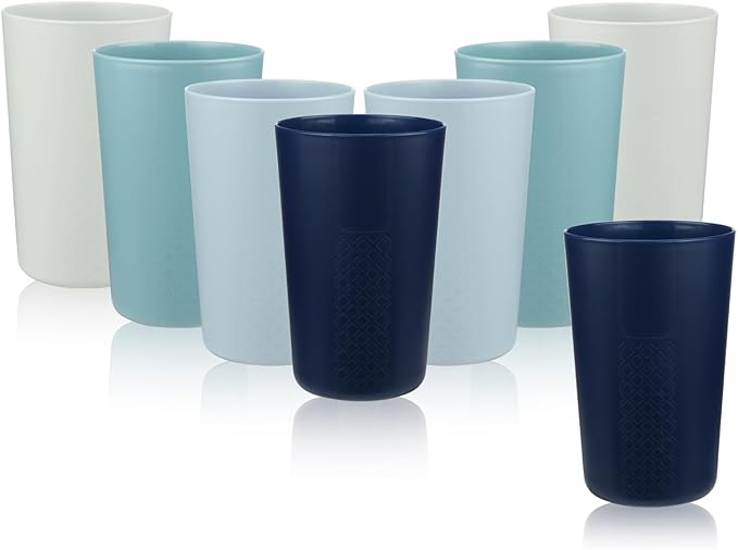 BEWOS 8 PCS 13.5 OZ Plastic Cups Set - BPA-Free Plastic Tumblers Cups Reusable, Unbreakable Drinking Cup, Lightweight Stackable Cups, Cup for Kitchen, Dishwasher/Microwave Safe