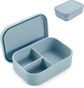 PandaEar Silicone Bento Lunch Box for Toddlers Kids, 3 Compartments, Leak-Proof & BPA-Free Lunch Container, Microwave & Dishwasher Safe (Blue)