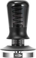 IKAPE 53.3mm Calibrated Spring Espresso Tamper, Threaded Stainless Steel Base for 54mm Breville Portafilters, Semi-Transparent (New Upgrade)