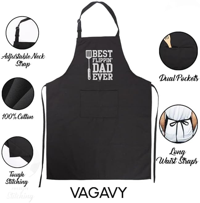 100% Cotton, Black Funny Aprons for Men, Dad, Husband - Birthday, Father’s Day Grilling Gifts for Papa, Husband.