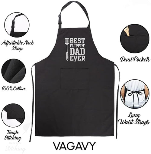 100% Cotton, Black Funny Aprons for Men, Dad, Husband - Birthday, Father’s Day Grilling Gifts for Papa, Husband.