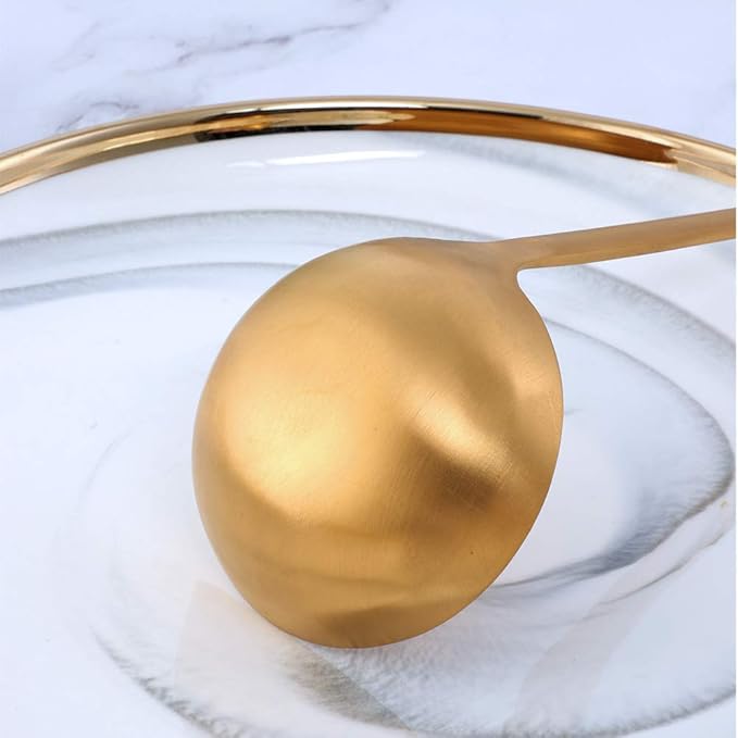 2 Pieces Gold Metal Soup Ladle Colander Set, Long Handle Stainless Steel Kitchenware Cookware Serving Spoon Cooking Utensil for Hotpot