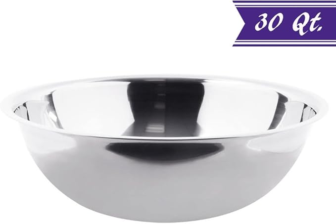 Betolla 30 Quart Stainless Steel Mixing Bowl – Medium Weight Flat Base Prep Bowl with Polished Mirror Finish for Baking, Cooking & Food Prep