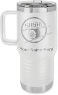 LaserGram 20oz Vacuum Insulated Travel Mug with Handle, Sushi, Personalized Engraving Included (White)