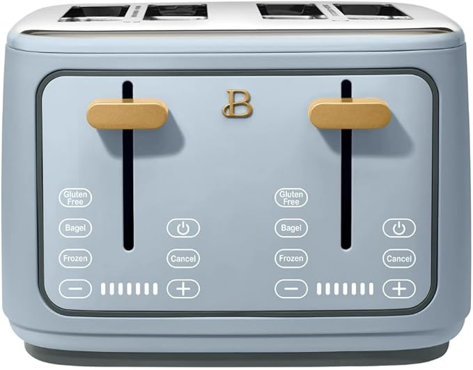 Beautiful 4-Slice Toaster by Drew Barrymore – Touch Display, Extra-Wide Slots, Bagel & Frozen Functions, Stainless Steel (Cornflower Blue)