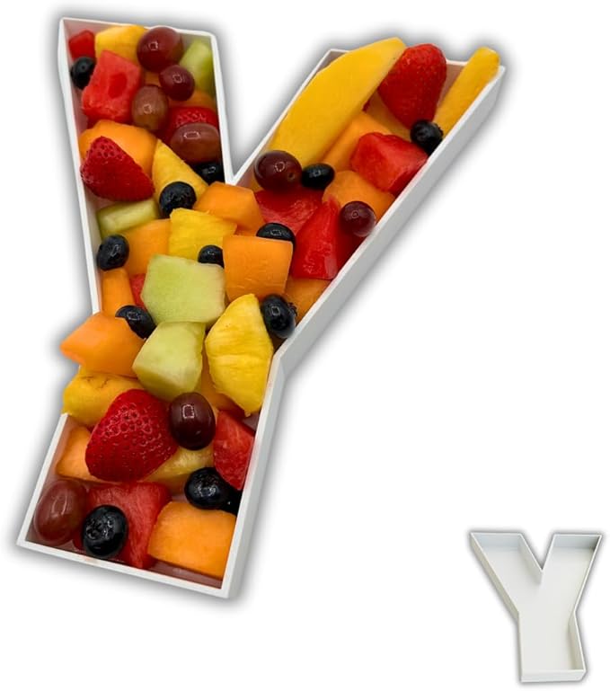 Hard Plastic Reusable Fillable Letters Numbers Serving Trays for Party Decoration (Y, White)