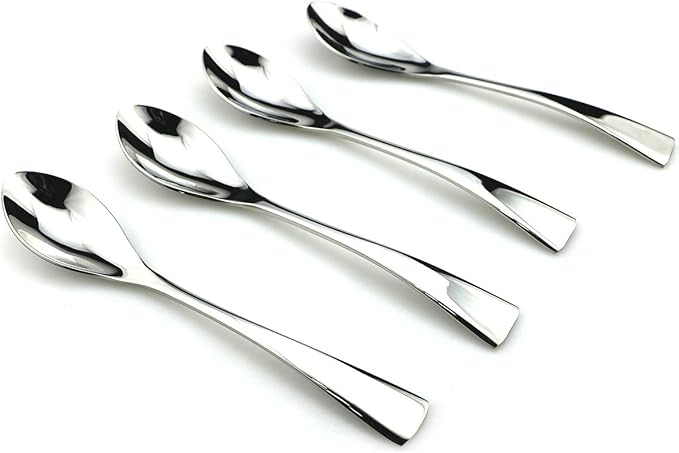 JASHII 18/10 Stainless Steel 4 Piece Mirror Polished Silver Dessert Spoon Salad Spoon Silverware Server Utensil Set 19CM