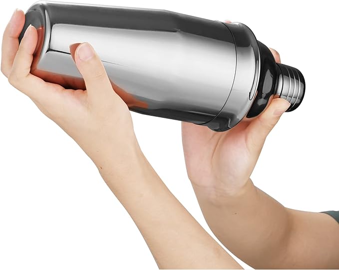 Cocktail Shaker with Double Measuring Jigger,18/8 Stainless Steel 24oz Martini Shaker Set,Drink Shaker Built-in Strainer,Bartender Kit. (Black)