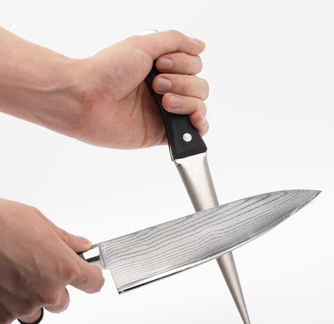 Kota Japan 10.6 in. Professional Diamond Knife Sharpening Rod or Stick with Wooden Handle. Kitchen, Home or Hunting. Master Chef, Hunter or Home Gourmet. Steel Blade Sharpener Honing Rod.
