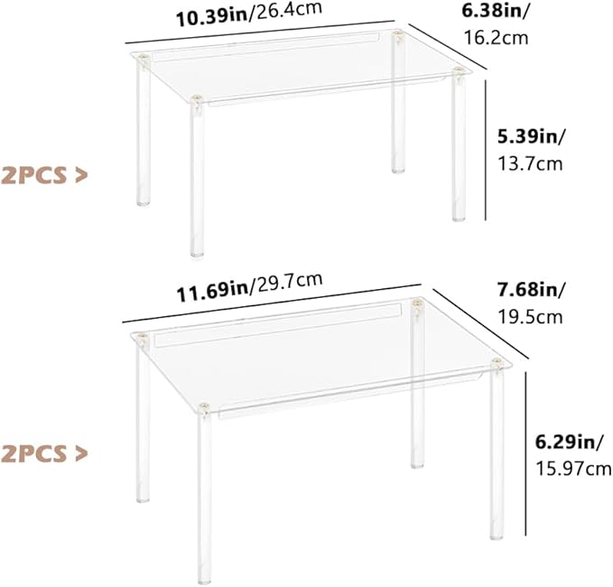 Acrylic Cabinet Organizer, 4Pack Spice Rack Organizer for Cabinet, Desk Countertop Shelf Organizer for Dishes, Spices, Soda Cans and Bottles, Stackable Shelves House Essentials for Gift