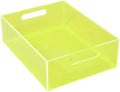 Large Storage Bin Acrylic Pantry Storage Container with Handles Kitchen Organizer Bin for Cabinet Cupboard Organization, Heavy Duty, 15.4 x 11.4 x 5.5'', Neon Green