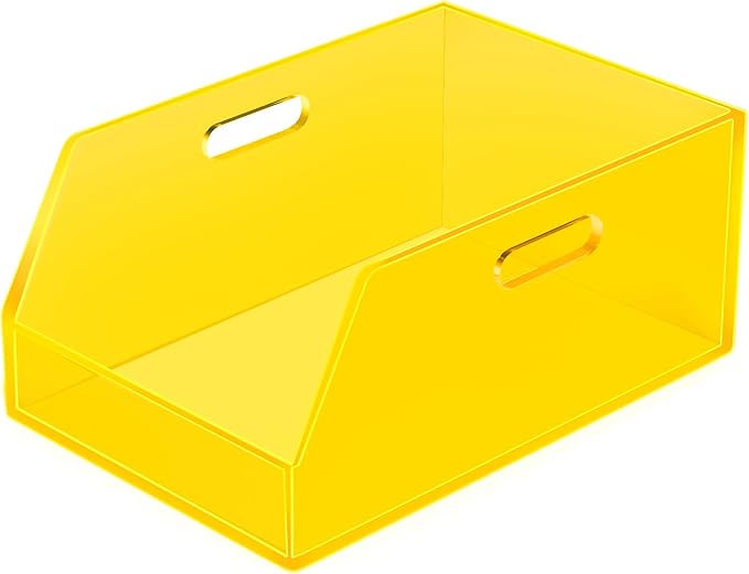 Gelite Stackable Storage Bin Organizer with Handles Acrylic Storage Container for Toy Pantry Kitchen Cabinet Bathroom Closet Office Organization, 11.4x7.5x5.1'', Neon Yellow