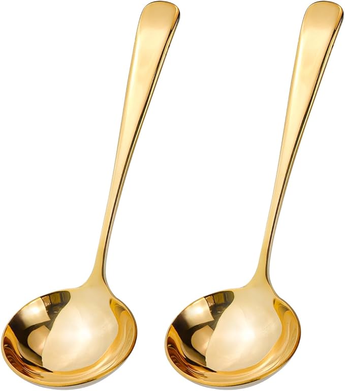 DOERDO 2Pack Stainless Steel Soup Spoons Small Ladle for Sauce Kitchen Table Serving Spoons, Gold 2.4x6.7 Inch