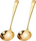 DOERDO 2Pack Stainless Steel Soup Spoons Small Ladle for Sauce Kitchen Table Serving Spoons, Gold 2.4x6.7 Inch