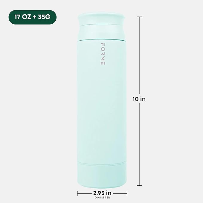 FORME - Blender Shaker Bottle, Leakproof Double Insulated Stainless Steel, Noiseless Shaker Bottle for Hot & Cold Drinks with Supplement Storage, Ideal for Protein & Shakes (Sea Mist, 16.9 oz)