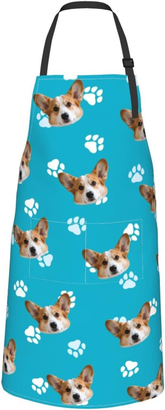 Custom Face Apron for Men Women, Personalized Photo Apron with Pockets, Customized Kitchen Aprons