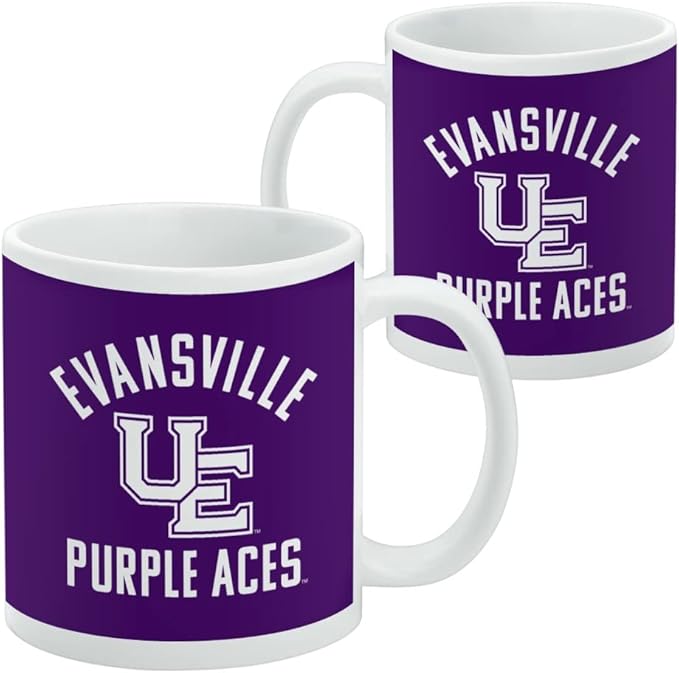 University of Evansville Purple Aces Logo Ceramic Coffee Mug, Novelty Gift Mugs for Coffee, Tea and Hot Drinks, 11oz, White
