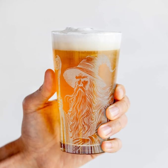 GANDALF THE GREY Engraved 16oz Pint Glass | Inspired by Tolkien Power Ring and Middle Earth | Great Christmas Gift Idea | Unique Elvish Fantasy Wizard Fantasy Decor!
