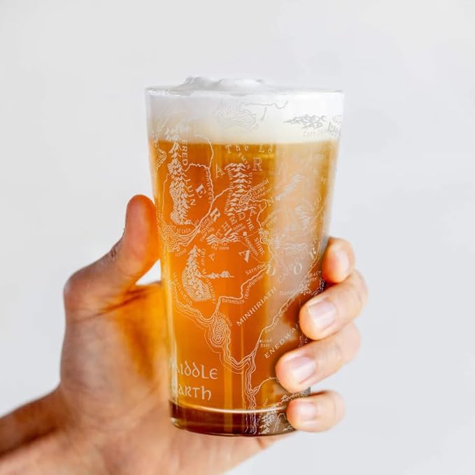 MAP OF MIDDLE EARTH Engraved 16oz Pint Glass | Inspired by Tolkien Ring and Elfs Magic Orcs | Great Christmas Gift Idea | Unique Elvish Fantasy Wizard Fantasy Decor!