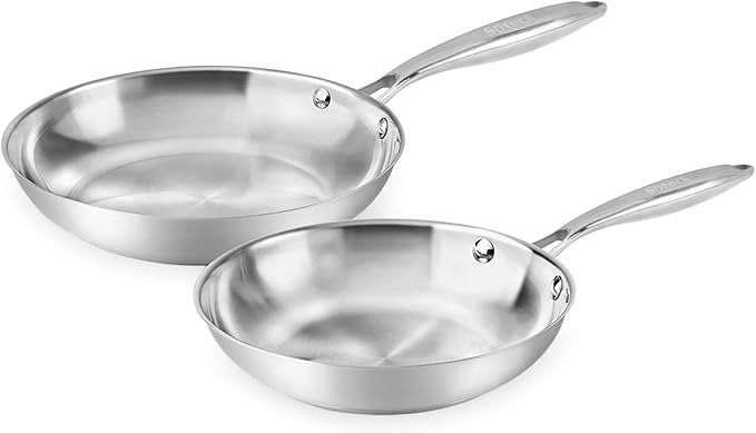 Stainless Steel Frying Pan Set 2 Piece, 8,10 Inch Tri-Ply Frying Pans Non Stick, Pots and Pans Set, Oven 500F & Dishwasher Safe, Classic Cooking Pan Cookware