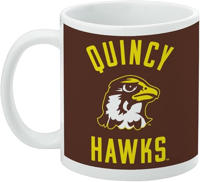 Quincy University Hawks Logo Ceramic Coffee Mug, Novelty Gift Mugs for Coffee, Tea and Hot Drinks, 11oz, White