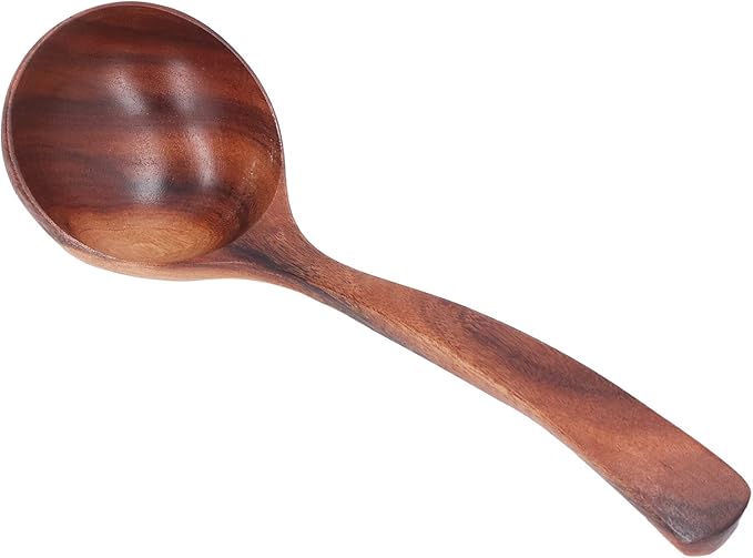 Wooden Ladle Spoon, Long Handle Wood Teak Soup Deep Serving Spoon Porridge for Cooking Kitchen Smooth Finish Lightweight Natural Texture Sustainable Handcrafted Versatile Utensil(7.87×2.36in)