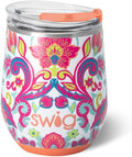Swig Life 12oz Wine Tumbler with Lid, Stainless Steel, Dishwasher Safe, Portable, Triple Insulated Wine Tumbler (Flourish)