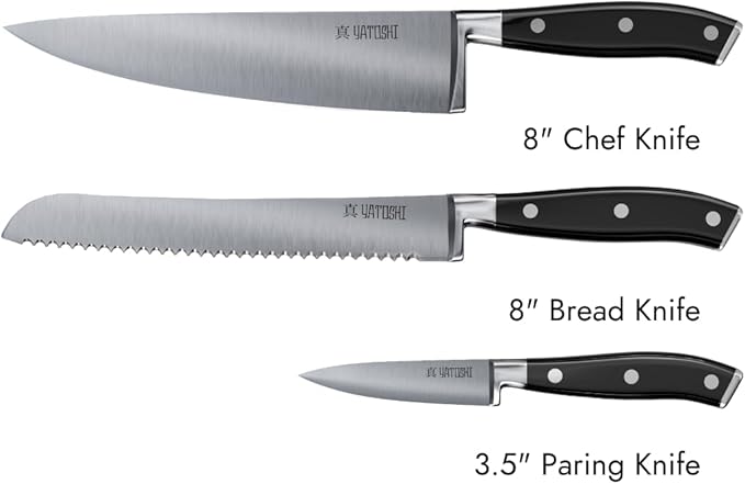 Yatoshi Kitchen Knife Set - 3 Piece, Ultra Sharp High Carbon Stainless Steel, Full Tang