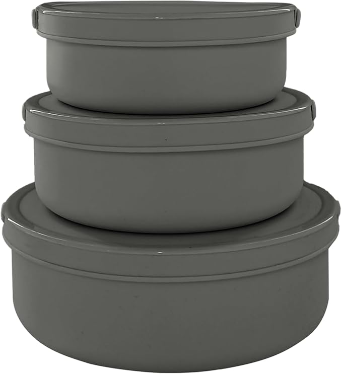 Silicone Food Storage Containers Bowl, Set of 3 Reusable Silicone Bento Lunch Box Containers with Lids (17oz, 25oz, 42oz) Dishwasher, Microwave and Freezer Safe Charcoal Gray