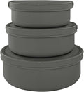 Silicone Food Storage Containers Bowl, Set of 3 Reusable Silicone Bento Lunch Box Containers with Lids (17oz, 25oz, 42oz) Dishwasher, Microwave and Freezer Safe Charcoal Gray