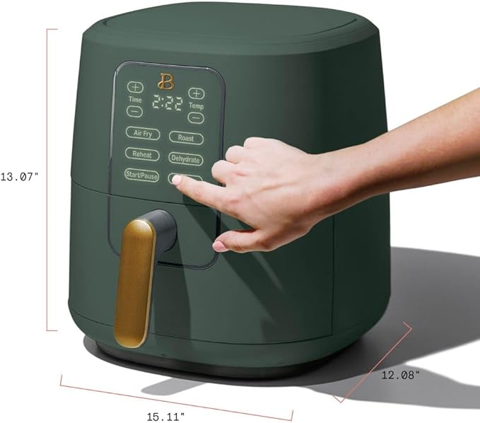 Beautiful by Drew Barrymore 6-Quart Digital Air Fryer, TurboCrisp Technology, Touch-Activated Display, 1750W, 90–400°F, Dishwasher-Safe Basket (THYME GREEN)