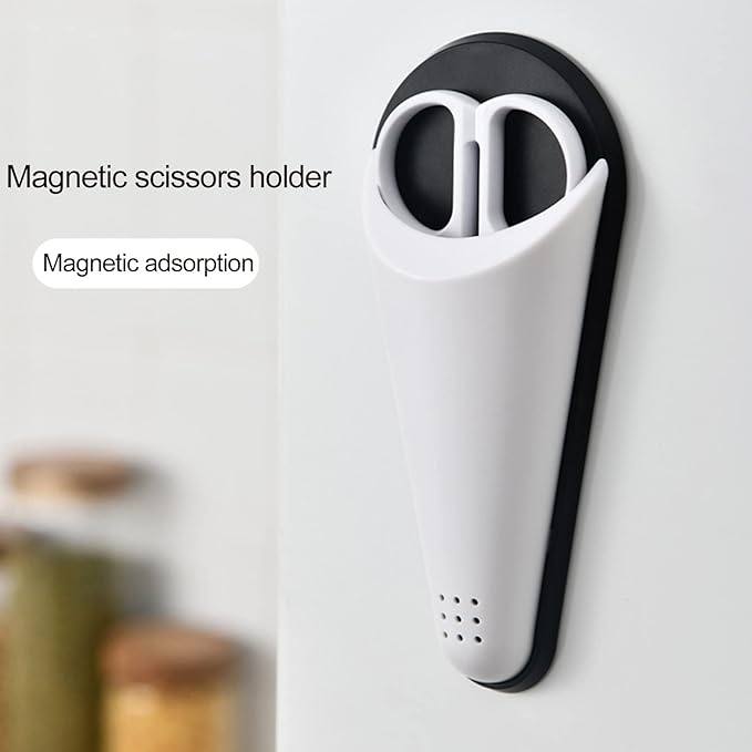Scissor Holder with Magnetic Adsorption & Draining Holes Design, Detachable Refrigerator Scissors Storage Box Scissor Organizer for Kitchen Organization Scissor Block without Scissor Black