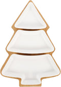 Unomor Christmas Tree Ceramic Snack Platter White Dish Tray for Cookies And Desserts Holiday Serving Plate with Stand