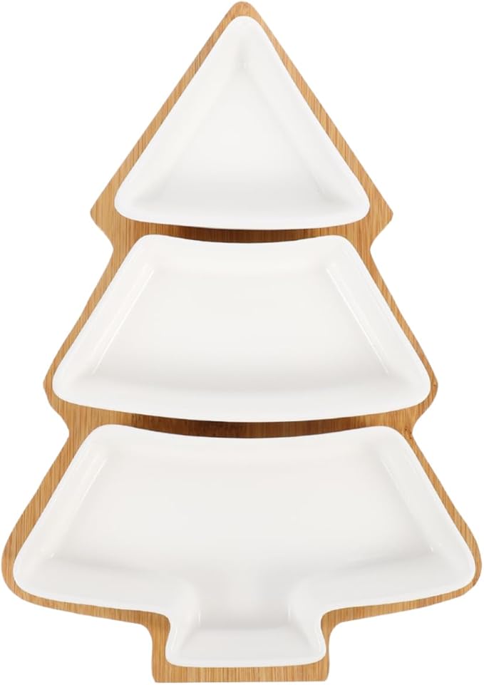 Unomor Christmas Tree Ceramic Snack Platter White Dish Tray for Cookies And Desserts Holiday Serving Plate with Stand