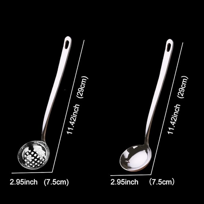 Metal Soup Ladle,18/8 Stainless Steel Ladle Spoon And Strainer Scoop Set Of 2 With Holes,Cooking Utensil For Kitchen