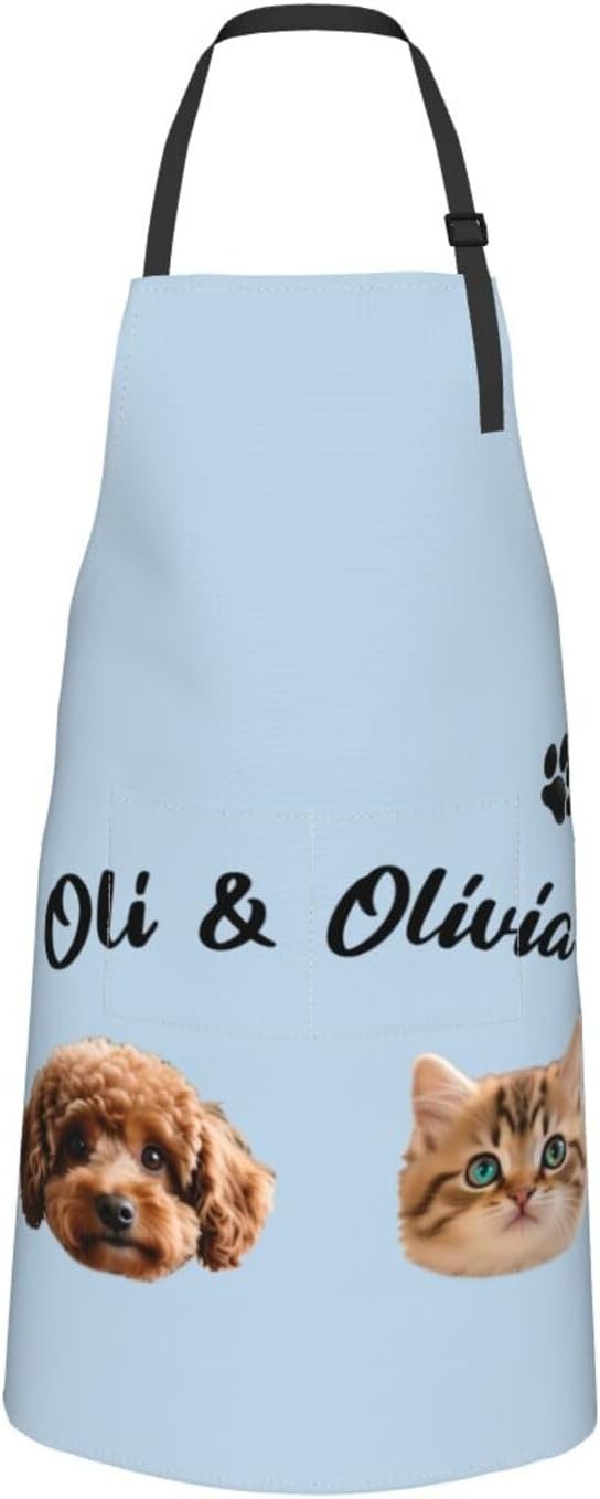 Custom Dog Face Apron for Men Women, Personalized Photo Bib Apron with Pockets, Customized Chef Aprons