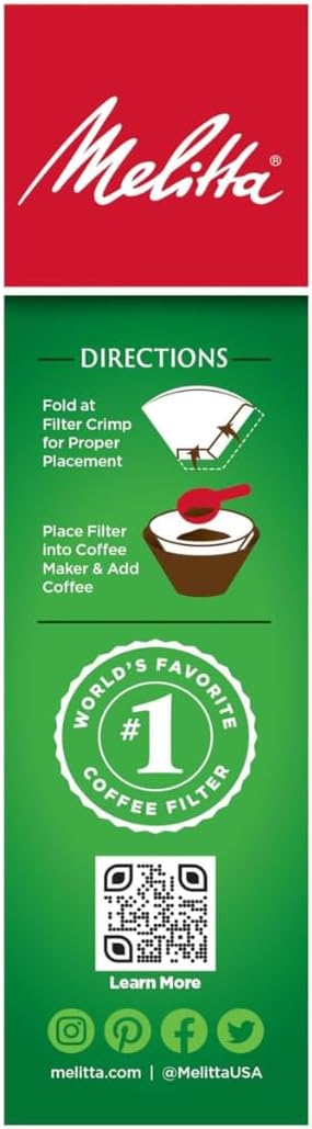 Melitta #4 Cone Coffee Filters, White, 100 Count (Pack Of 6), 600 Total Filters - Fits all 8-12 Cup Cone Coffee Makers and Pour-Overs, Compostable, Tear-Resistant, Made in USA