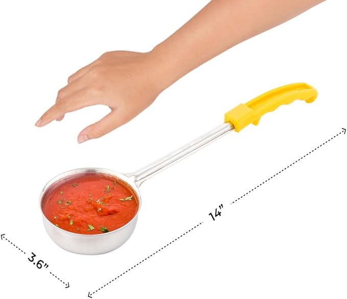 Restaurantware Met Lux 5 Ounce Portion Ladle 1 With Yellow Handle Portion Serving Spoon - Does Not Corrode Dishwashable Stainless Steel Portion Control Serving Utensil Multipurpose
