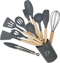 Premium Kitchen Utensil Set - 12 pcs - Silicone and Wood Cooking Tools