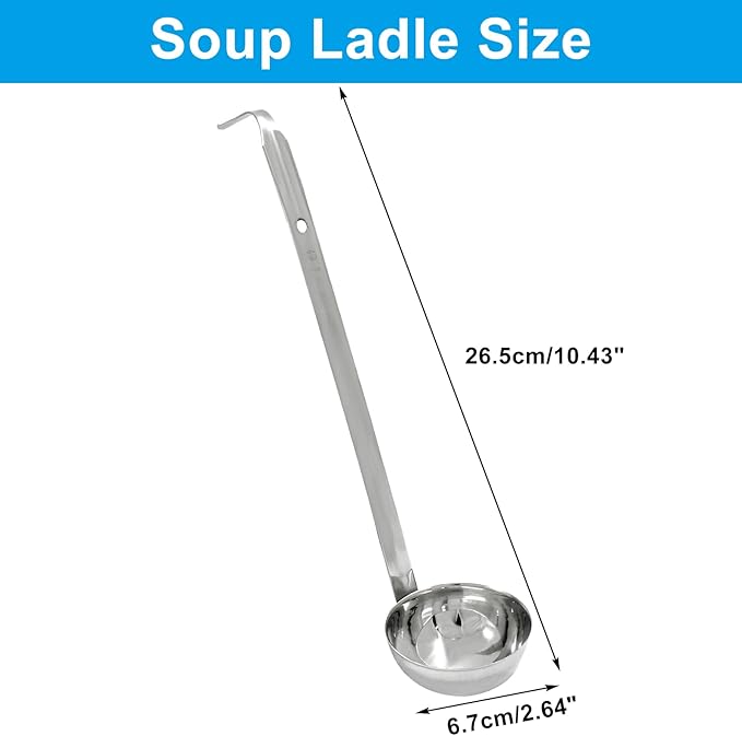 Piutouyar 3 Pcs 3 oz Soup Ladle Set, Stainless Steel Ladle with Long Hooked Handles Kitchen Cooking Serving Ladle Accessories for Cooking Soup Sauce Stews