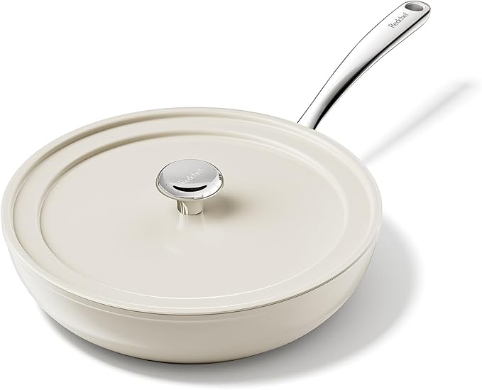 Redchef Ceramic Frying Pans Non Stick 9.5", 2.4QT Deep Saute Pan with Lid, Large Jumbo Cooker with Stay Cool Handle, Non Toxic Cooking Ceramic Pan, Induction Dishwasher Safe, PFOA & PFAS Free(Beige)